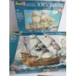 Two boxed, complete and unstarted 1/96 Revell ship model kits, HMS Beagle (05458) and Spanish