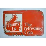 An enamelled steel plate Thums Up "The Refreshing Cola" advertising sign. W51.8xH30.5cm