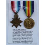 Pair of WWI medals, 1914 - 1915 Star and Victory medal awarded to 20355 Pte. E. C. Cax