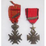 Croix De Guerre WWI with crown and oak leaf clasp, Croix De Guerre with tiger in central panel,