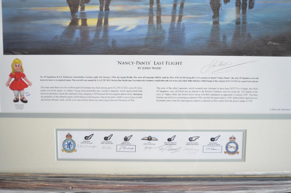 A framed print "Nancy-Pants Last Flight" by John Ward which commemorates the loss of named 49 Sqn - Image 2 of 2