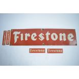 5 enamelled steel plate Firestone advertising signs, 1 large, 4 small. Larger: L91.8xH23cm