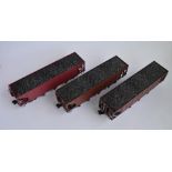 3 Boxed Bachmann G gauge 3 bay hopper cars, 2 re-painted, markings removed, new ones added etc in