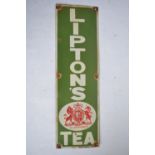 An enamelled steel plate Lipton's Tea advertising sign. H62.3xW19cm