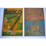 2 pressed relief metal plate advertising signs, Bahco Drop Forged Tools (W24.2xH33.7cm) and Primus