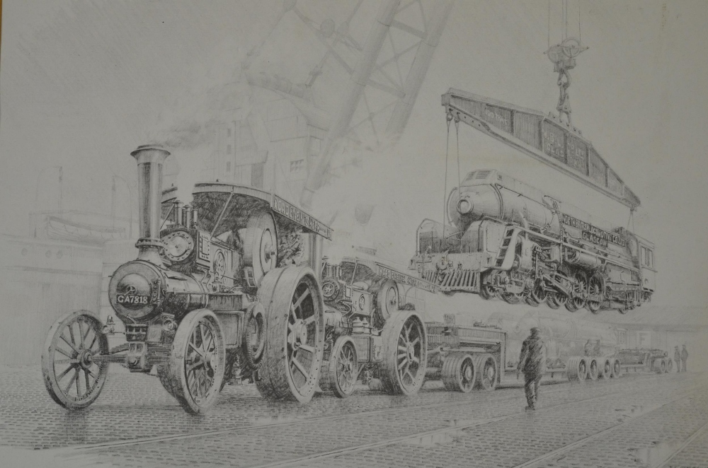four framed prints, 2 railway related, including a black and white print by J.E. Wigston (554 x - Image 2 of 3