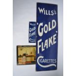 2 enamelled steel plate advertising signs Gold Flake Cigarettes and a thin metal photographic sign