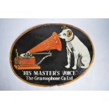 An enamelled steel plate "His Masters Voice The Gramophone Co Ltd" advertising sign. W58xH43cm