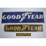 3 enamelled steel plate Goodyear advertising signs. Largest:W63.7xH18.8cm