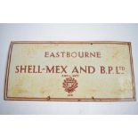A Shell-Mex and BP Ltd Eastbourne enamelled steel plate advertising sign. L60.8xH28.1cm