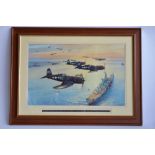 A wood framed print by renowned aviation artist Robert Taylor, titled "Victory Flyover". W87.2x64.