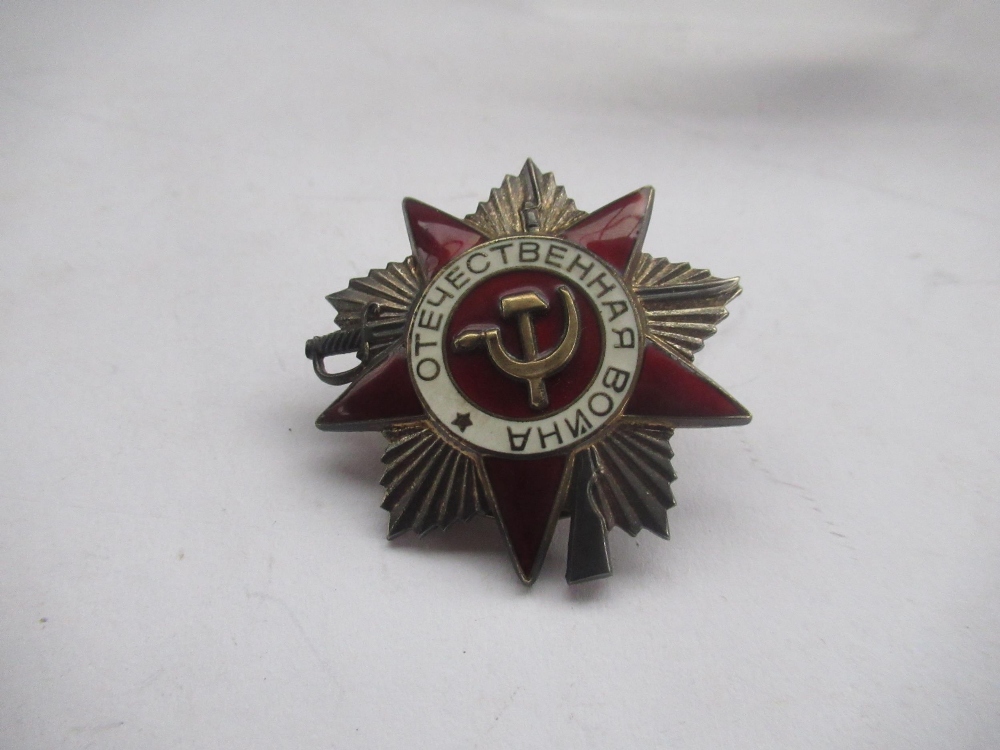 Three Russian medallions, one of Bolshevik revolution, and Russian cap badge (4) - Image 2 of 2