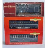 3 G-gauge railway carriages by Bachmann, 2 passenger and 1 post wagons. Both pax wagons with added