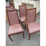 Set of four mid-century teak framed G Plan Fresco dining chairs, incl one elbow chair (4)