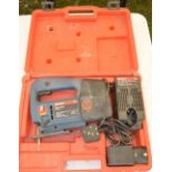 Cased Bosch GST 12V cordless battery powered handheld jigsaw with charger