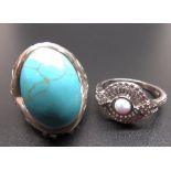 Sterling silver ring set with cabochon turquoise, size P, stamped 925, and a Sterling silver