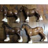 Four Beswick models of Shire mares in brown gloss colourway, model no. 818 (4)