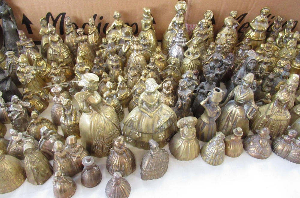 Collection of brass and metal bells modelled as ladies in farming and formal dress (3 boxes) - Image 3 of 4