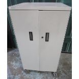 Helen Skelton Collection - Bretford two door metal cabinet, on wheels, W64cm D54cm H122cm