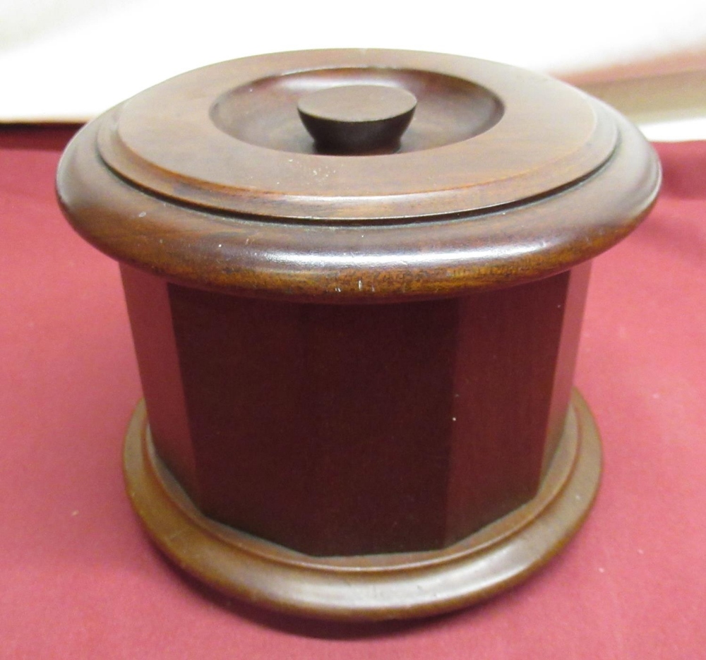 1930's Dunhill faceted mahogany tobacco box, cover with turned finial and plaque 'Dunhill, The White