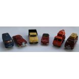 Collection of Dinky, Matchbox and Corgi playworn diecast cars including Dinky Ferrari, Matchbox