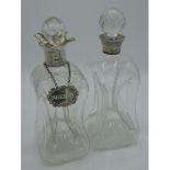 Victorian waisted glass decanter, hallmarked silver collar by Cornelius Desormeaux Saunders &