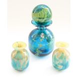 Mdina sea and sand bottle and stopper and two similar small vases, tallest H18cm (3)