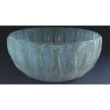 c. 1930's R. Lalique opalescent and green tinged bowl in the 'Perruches' pattern, body relief