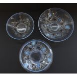 Three c.1930's Jobling opalescent glass bowls in fir cone design, max W27cm (3)