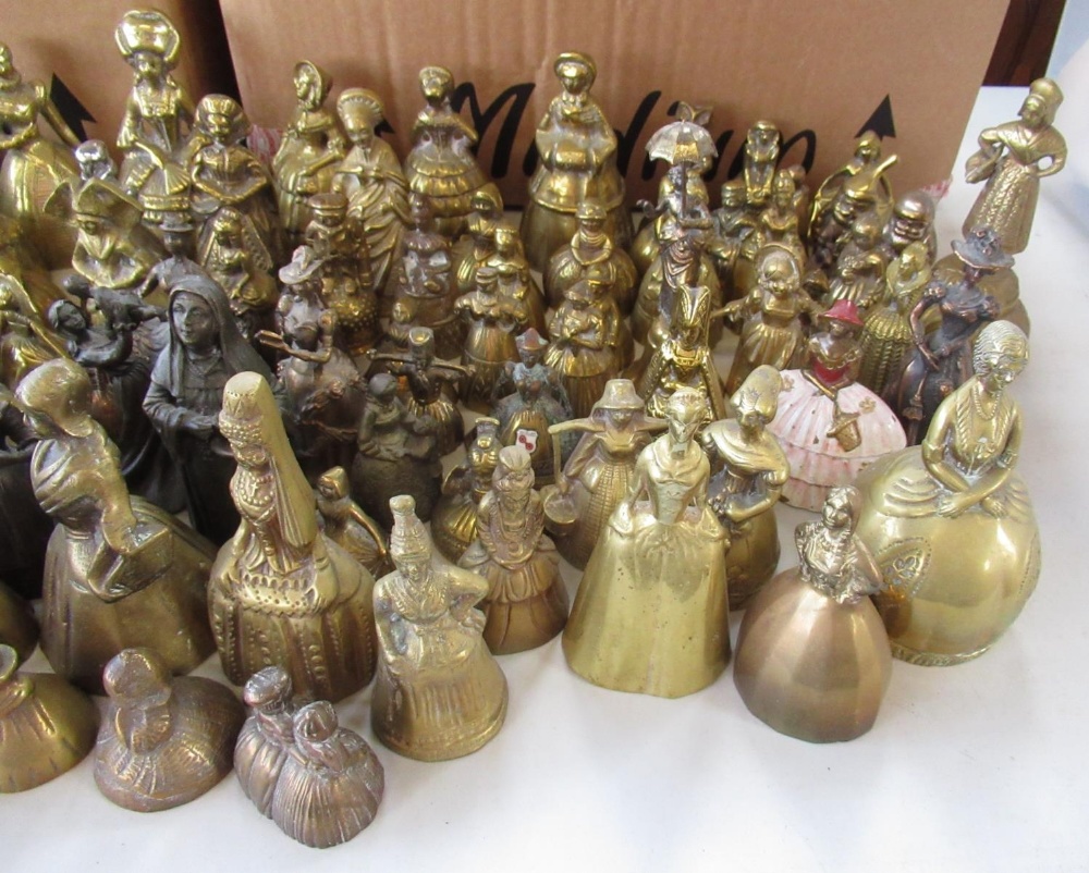 Collection of brass and metal bells modelled as ladies in farming and formal dress (3 boxes) - Image 2 of 4