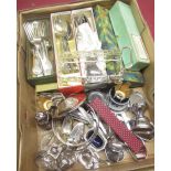 Collection of C20th EPNS Fiddle pattern and Old English pattern cutlery, Geo. III style EPNS cruet