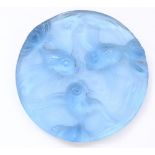 c.1930's Verlys French blue glass plaque or paperweight relief moulded with fish, W12cm