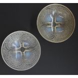 Pair of c.1930's R. Lalique opalescent small glass bowls in the Coquille pattern, W30cm