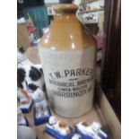 T.W Parker, Botanical Brewer Lower Walton, Warrington, early C20th glazed stoneware flagon, H29cm,