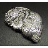 White metal vesta case in the shape of a rabbit, H6.5cm, 1.81ozt