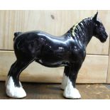 Beswick model of Shire mare in black gloss finish with yellow ribbon, model no. 818