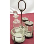 Geo. V cruet set with hallmarked sterling silver mounts and stand, by Martin Hall & Co. Ltd,