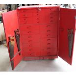 Large joiner built woodworkers toolbox on wheels, approx H138cm