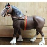 Beswick model of Clydesdale in show harness, in matte chocolate brown finish, model no. 2465