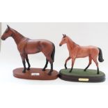 Beswick Mill Wreath brown on wooden plinth, matt finish, model 2422, Red Rum on oval base