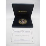 Eliz.II Coronation Jubilee 145g $5 24ct gold plated coin in fitted case with COA 419/2013