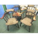 Syd Little Collection - Set of four club style smokers armchairs with double H stretchers and turned