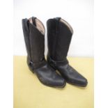 Sancho Boots black leather calf length Rodeo boots with tooled top calfs and over buckles (as new)