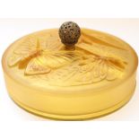 c.1930's Verlys French glass dressing table jar with pierced gilt metal knob over relief decorated