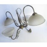 Syd Little Collection - Pair of brass, early C20th four branch centre lights with frosted Helifane