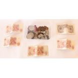 Collection of mixed GB pre-decimal coinage, commemorative crowns and bank notes