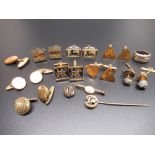 Single 18ct cufflink, stamped 18ct, 3.9g, a collection of costume cufflinks, mostly in pairs, and