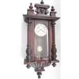 Early C20th German stained beech cased wall clock, full length glazed panelled door with flanking