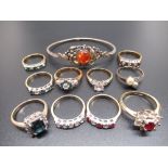 Hallmarked Sterling silver bracelet set with amber in floral mount, stamped 925, 0.92ozt, and a