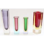 Four c.1960's Murano Sommerso faceted glass vases in the manner of Flavio Poli or Mandruzzato,